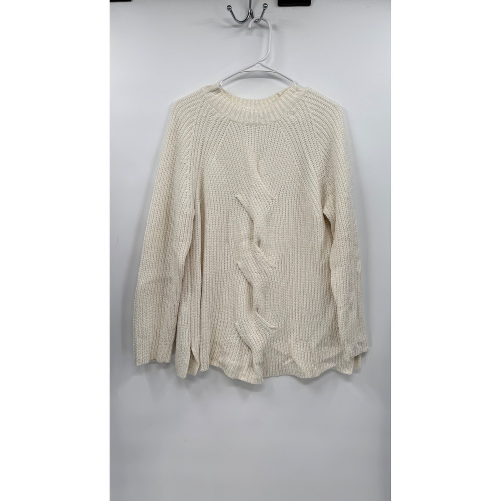J. Jill M Chenille Sweater Womens‎ Ivory Ribbed Cable Knit Raglan Long Sleeve